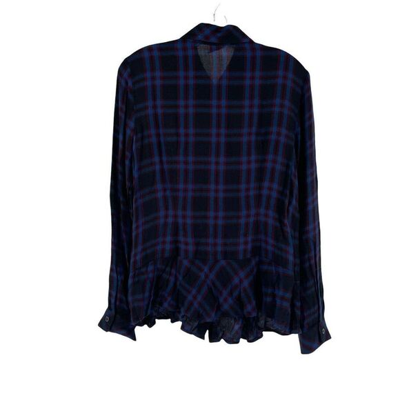 CAbi Navy Blue Moody Check Plaid Top #3431 Size M Long Sleeve Button Down Shirt - Picture 2 of 6